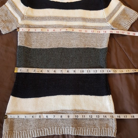 Ann Taylor Womens Sweater Knit Striped   XS Colorblock Short Sleeve Cable Chain - Picture 11 of 12